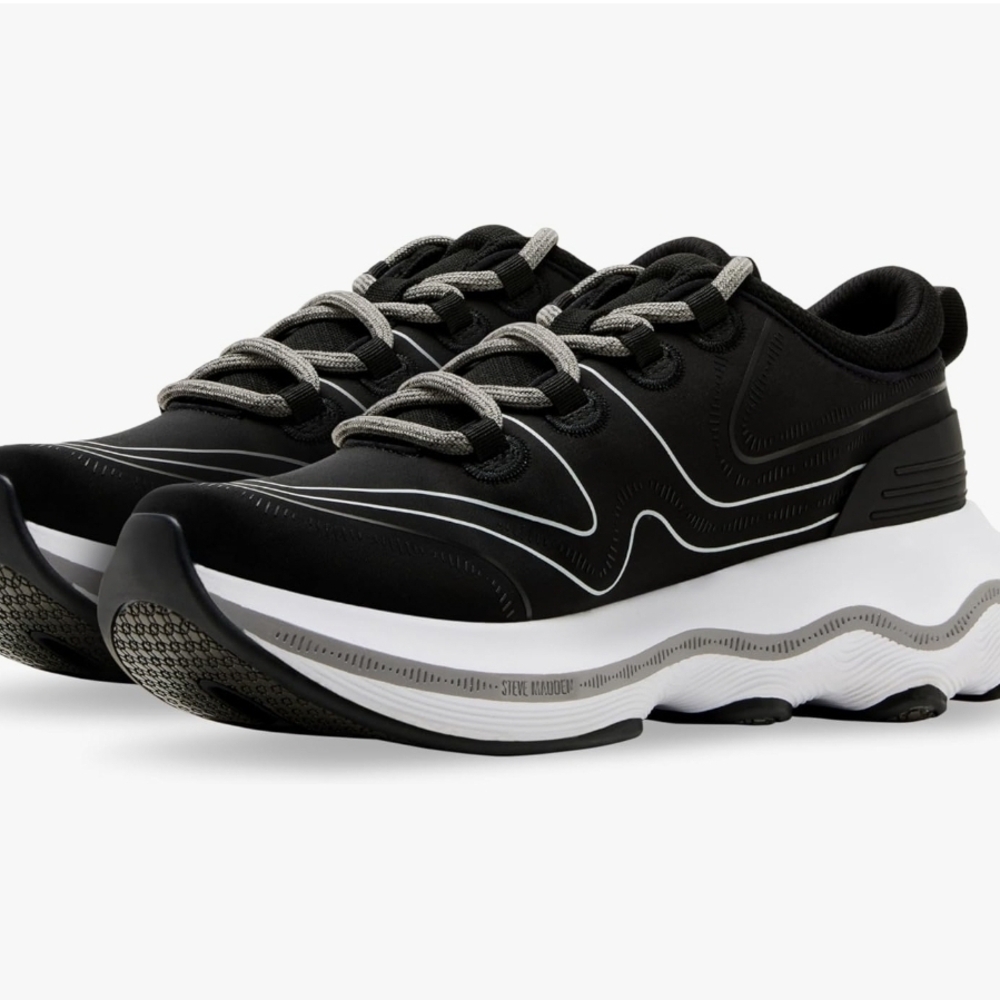 Black and Gray Athletic Sneakers with Cushioned Midsole